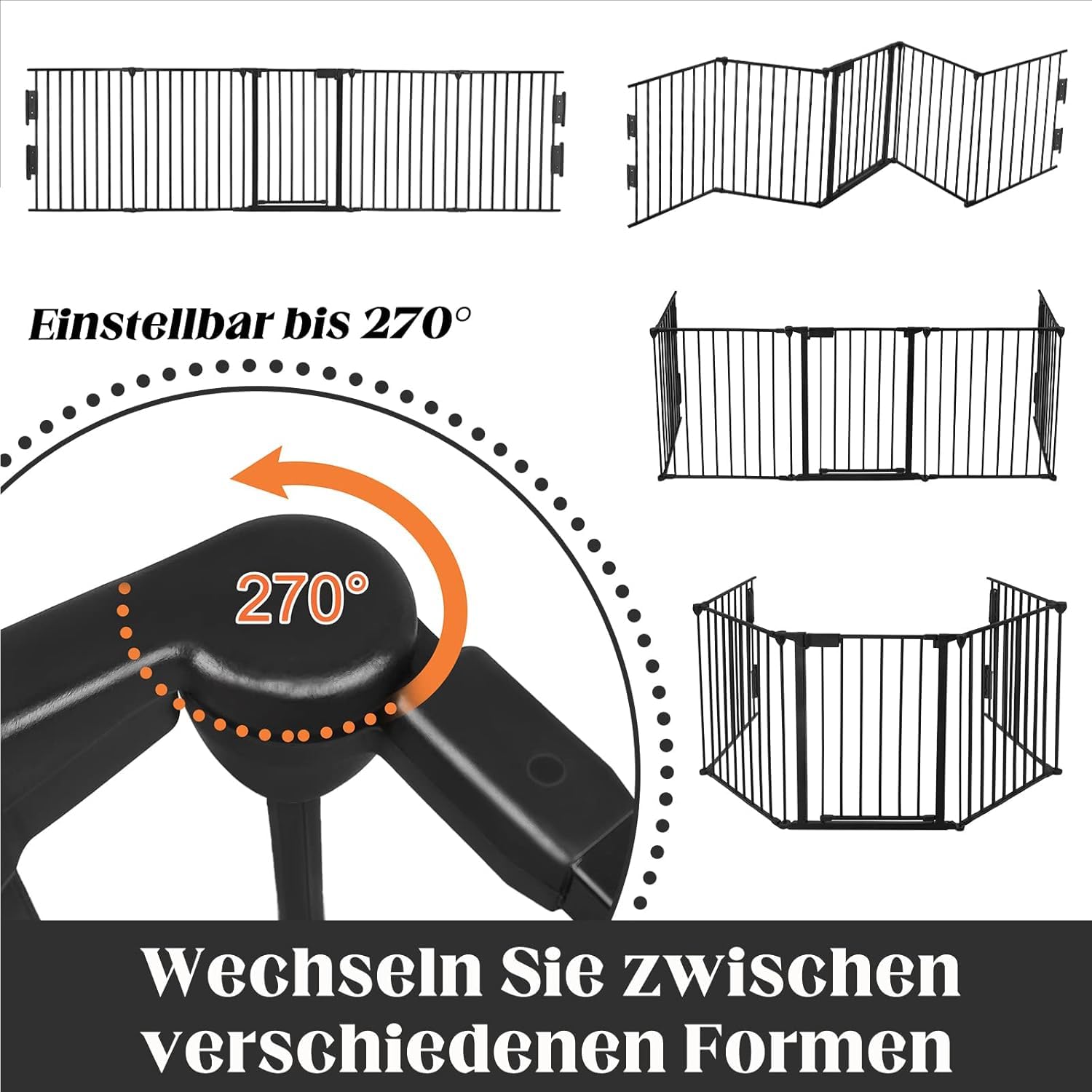 LZQ Kachelbeschermingsrooster met veiligheidsdeur, metalen ovenbeschermingsrooster, totale lengte 300 cm, kinderbescherming, opvouwbaar, trapbeschermingsrooster, configuratierooster incl. 5 elementen