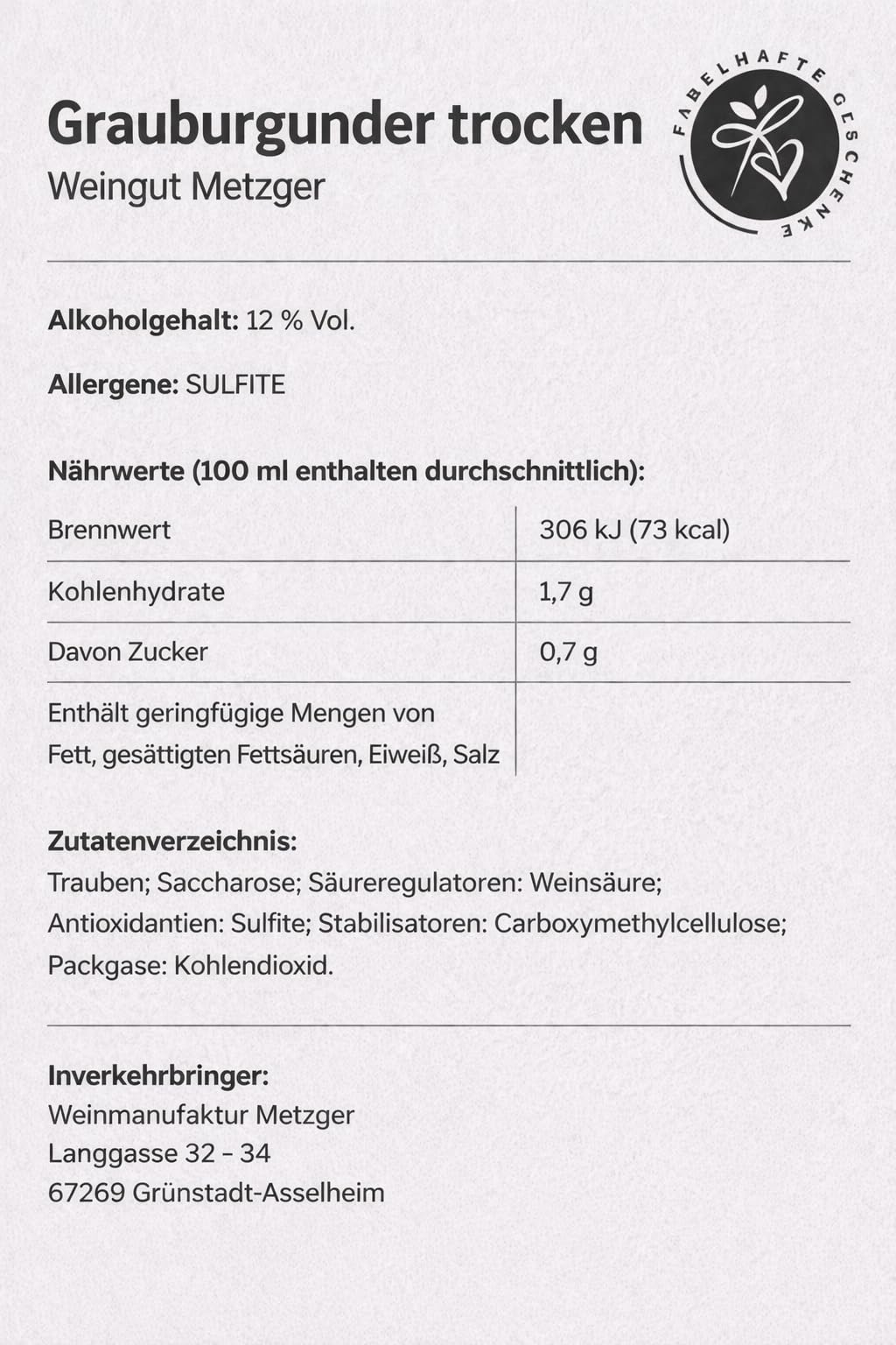 6 er Probierpaket Weißwein von Weingut Metzger | Grauburgunder | Weißburgunder | Sauvignon Blanc | Pfalz | 6 x 0,75 l | 1 Drop Stop Weinausgießer FABELHAFTE GESCHENKE
