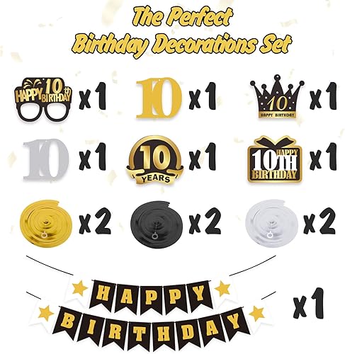 Miniatura 344 de LINGTEER Happy 65th Birthday Decorations Set - 12Pcs Black & Gold Swirls Streamer,Happy Birthday Bunting Banner,Cheers to 65 Years Old Bday Party