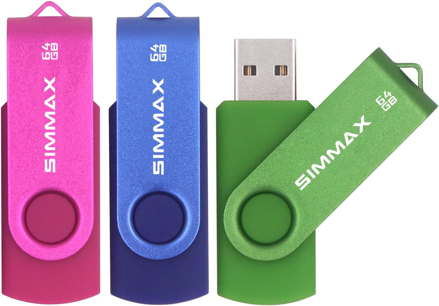 - 3 Pack 64GB Memory Stick USB 2.0 Flash Drives Swivel Thumb Drive Pen Drive (64GB Pink Blue Green)
