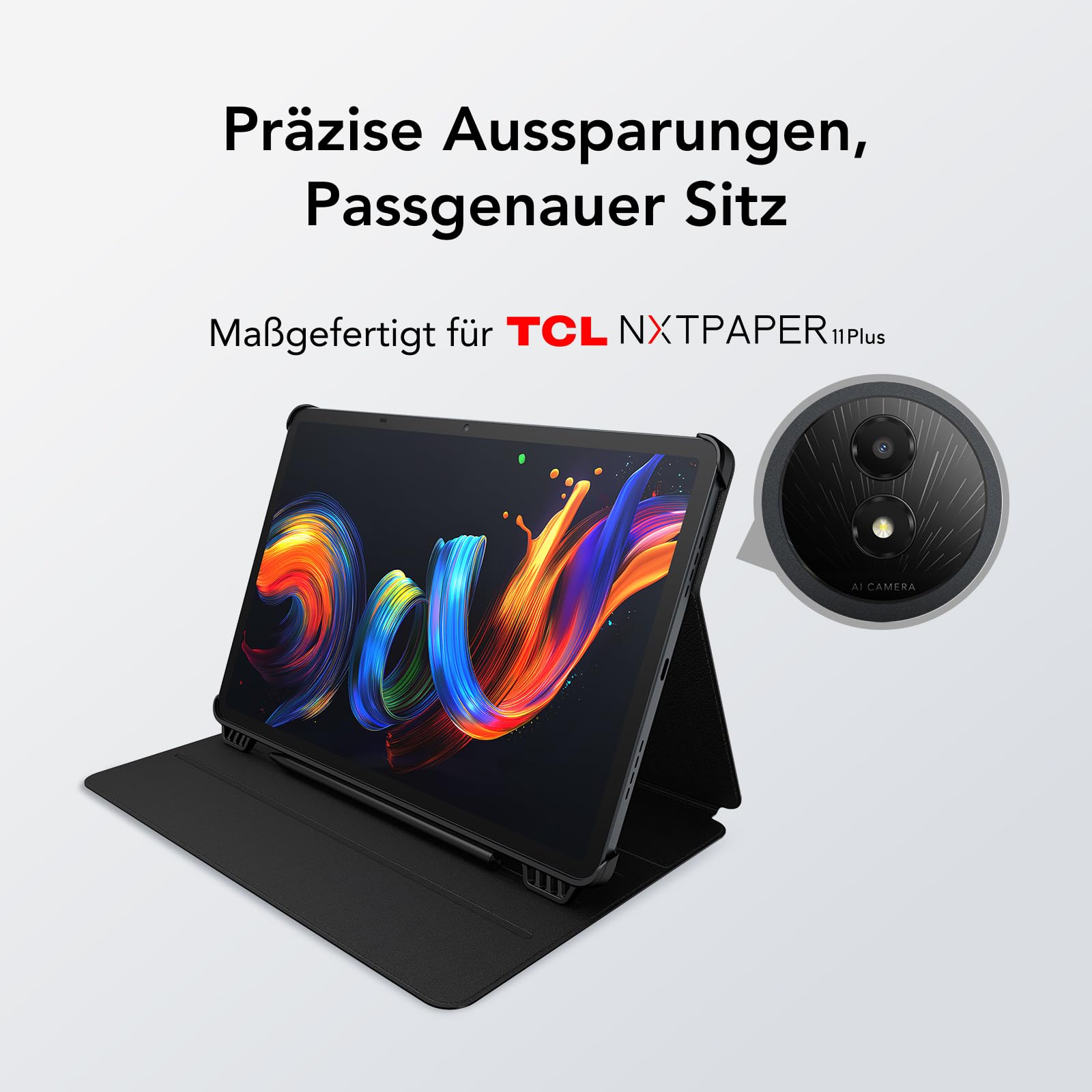 TCL Tablet-Hülle für NXTPAPER 11 Plus – Schlanke PU-Leder Flipcover mit 3 verstellbaren Winkeln, magnetischer Stifthalterung & Auto Sleep/Wake-Funktion – Schwarz