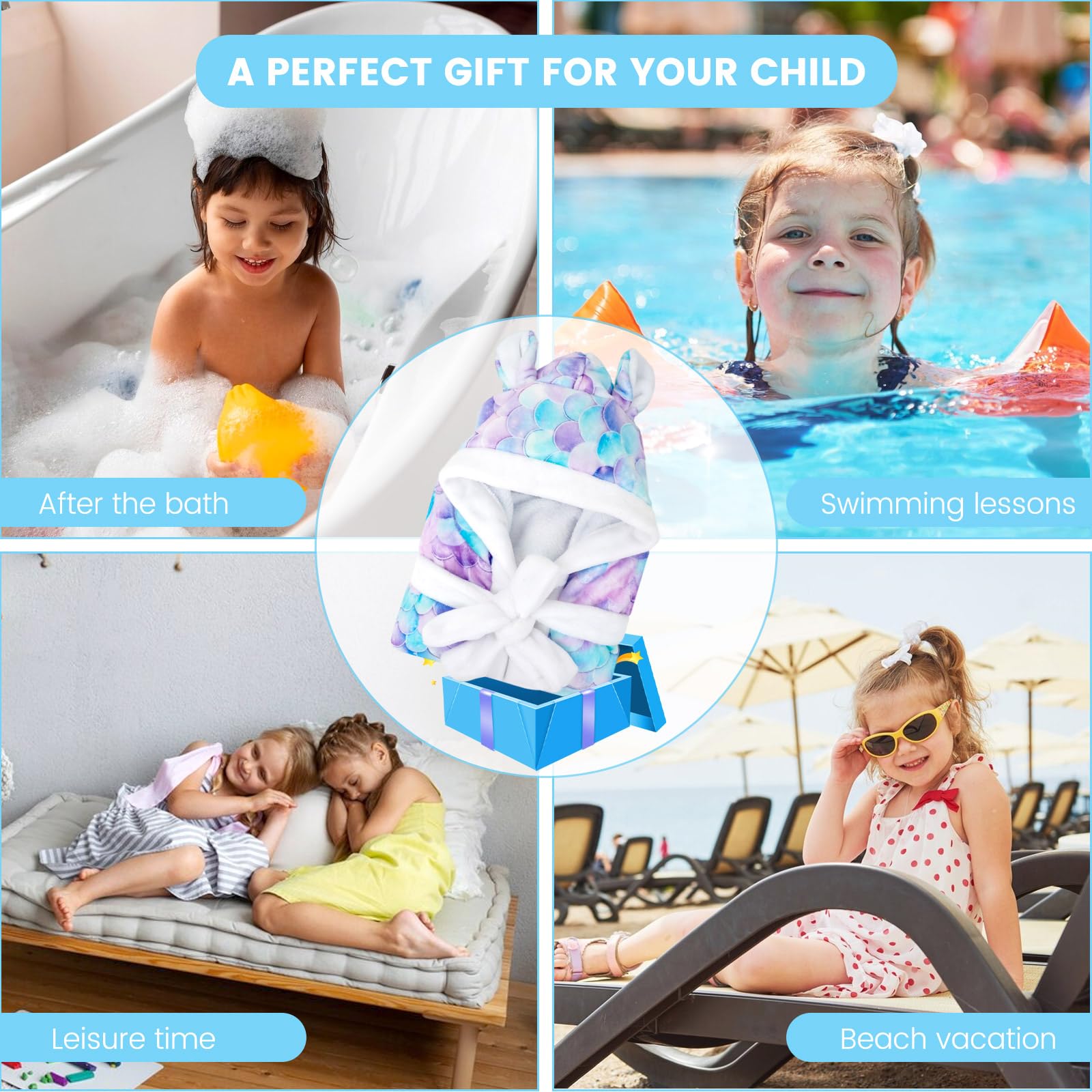 WYTbaby Szlafrok dziewczęcy szlafrok z kapturem dla dzieci miękki polar dziecięcy ręcznik szlafrok 3D wzór zwierzęcy dziewczęcy szlafrok wiek 4-14 lat