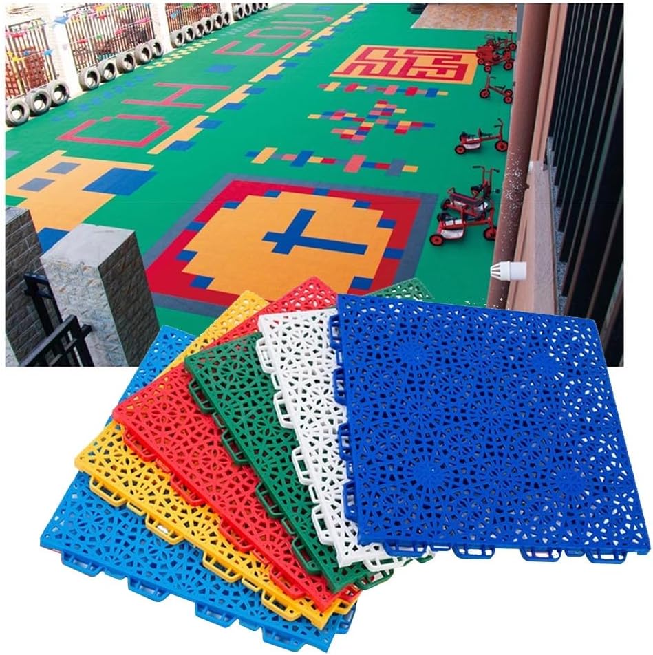1ft Kindergarten Modular Interlocking Floor Tiles, Outdoor Weatherproof Sports Flooring, Colorful DIY Splicing Plastic Floor, 10pcs,Light Blue,Light Blue