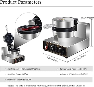 1300W Ice Cream UFO Burger Maker, Burger Waffle Maker, Hamburger sandwich machine Non-stick Panini press waffle machine, Non stick pan coating, stainless steel body, with temp and timer control.