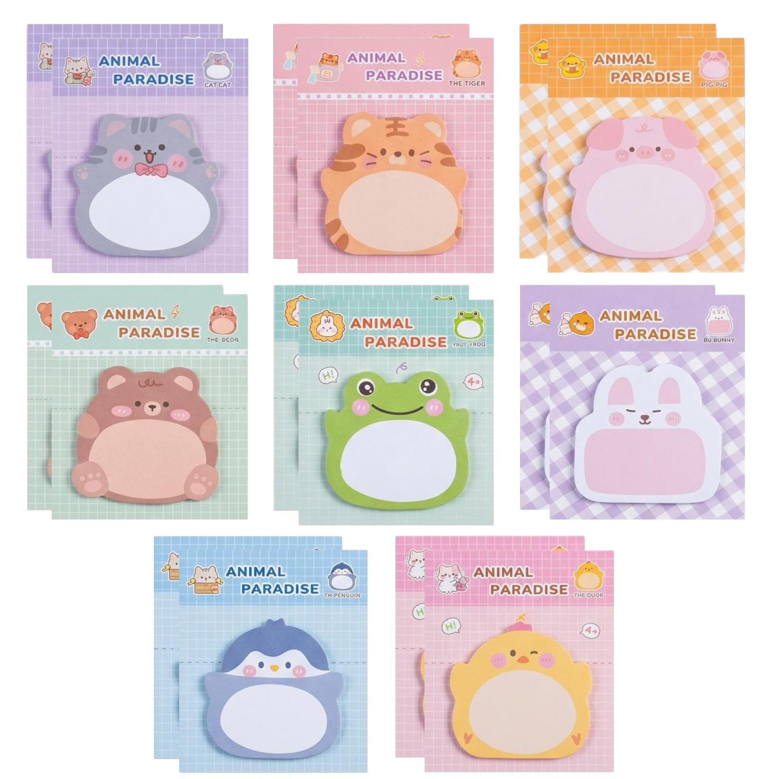 Cute Animal Sticky Notes Set, 16 Packs Self-Stick Memo Pads, Mini Cartoon Notepads Page Markers, Party Bag Fillers for Kids, Party Favours Gifts for Girls Boys Students, 8 Styles