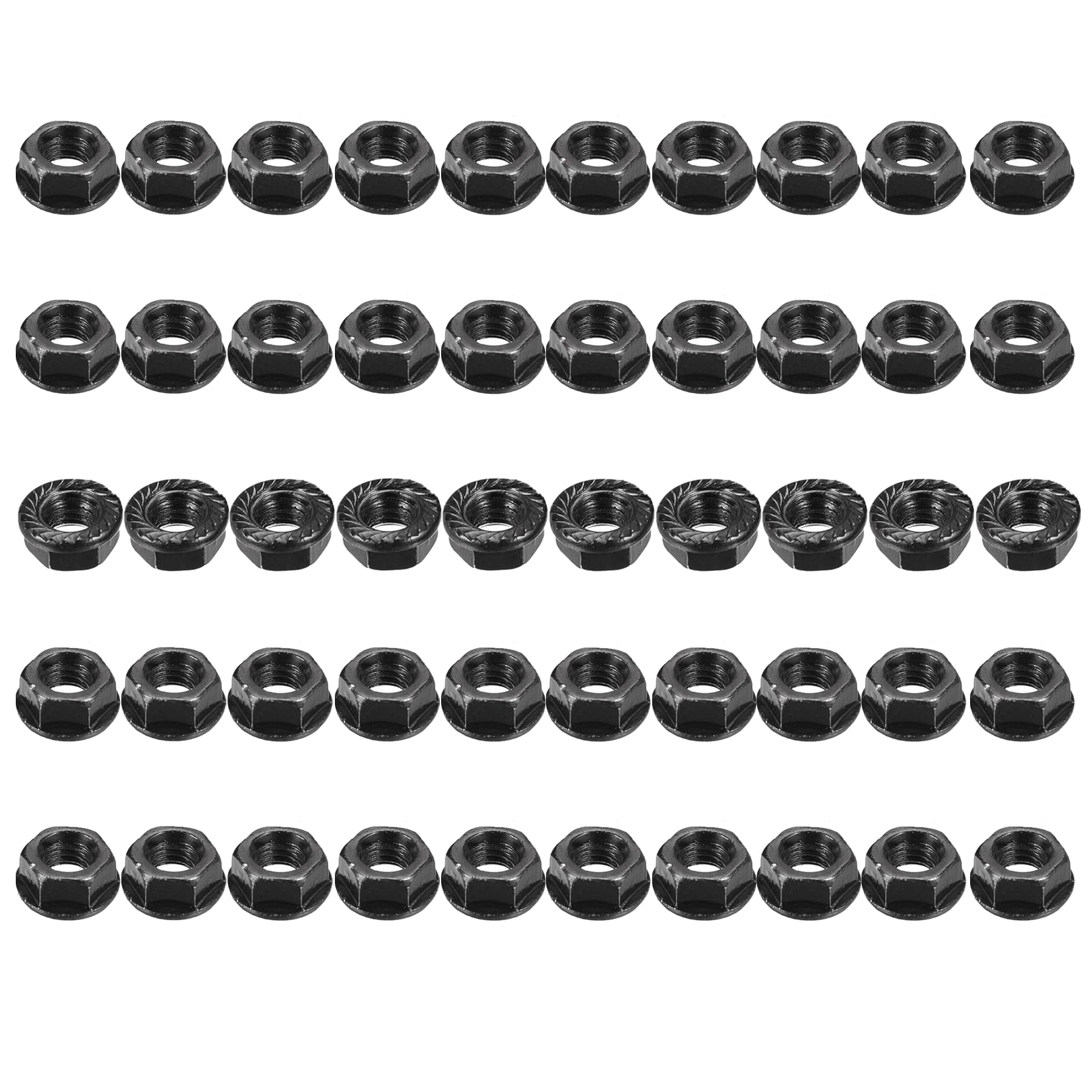 50 Pcs M8 x 1.25mm Serrated Flange Hex Lock Nuts, Carbon Steel 18-8, Full Thread, Hex Drive, Bright Finish, Carbon Steel Black Oxide Finished