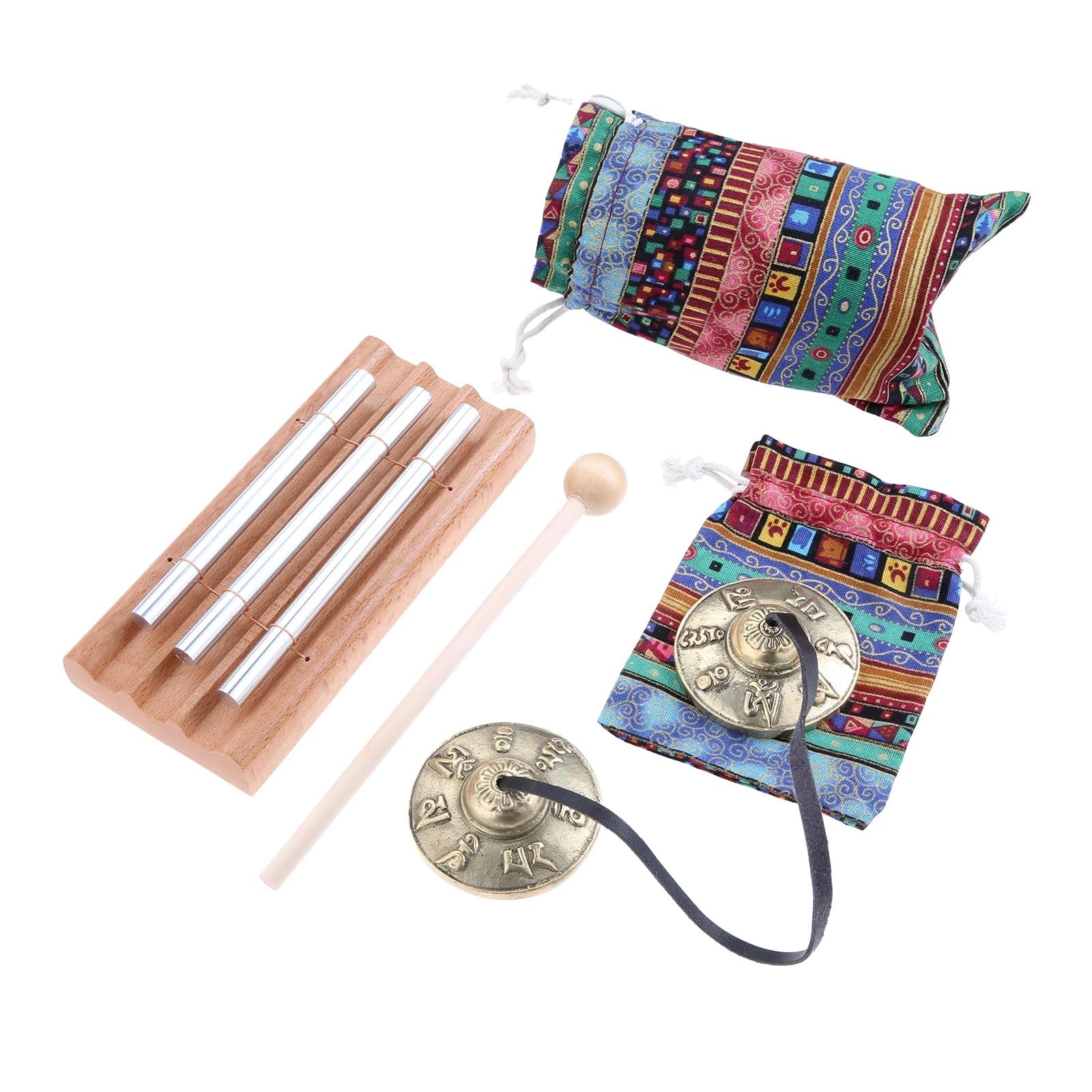 Per strumenti di meditazione Kit Piatti Tingsha Campana a 3 toni e borse Percussioni Yoga Preghiera Insegnamento Terapia del suono Pratica Zen