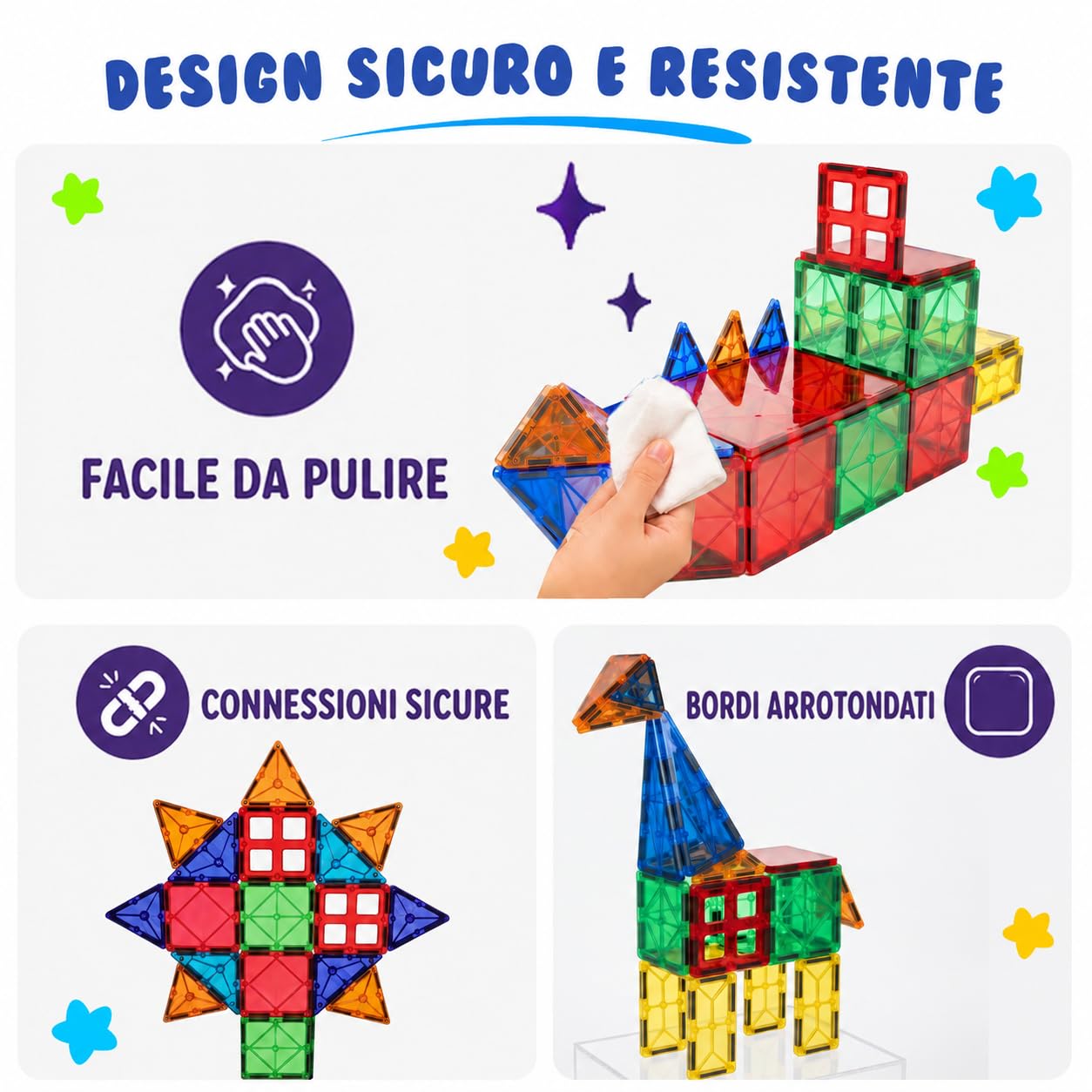 Desire Deluxe Set tessere magnetiche - Gioco Educativo per bambini e bambine - Età 3 4 5 6 7 anni - Impara con le costruzioni - 47 pz
