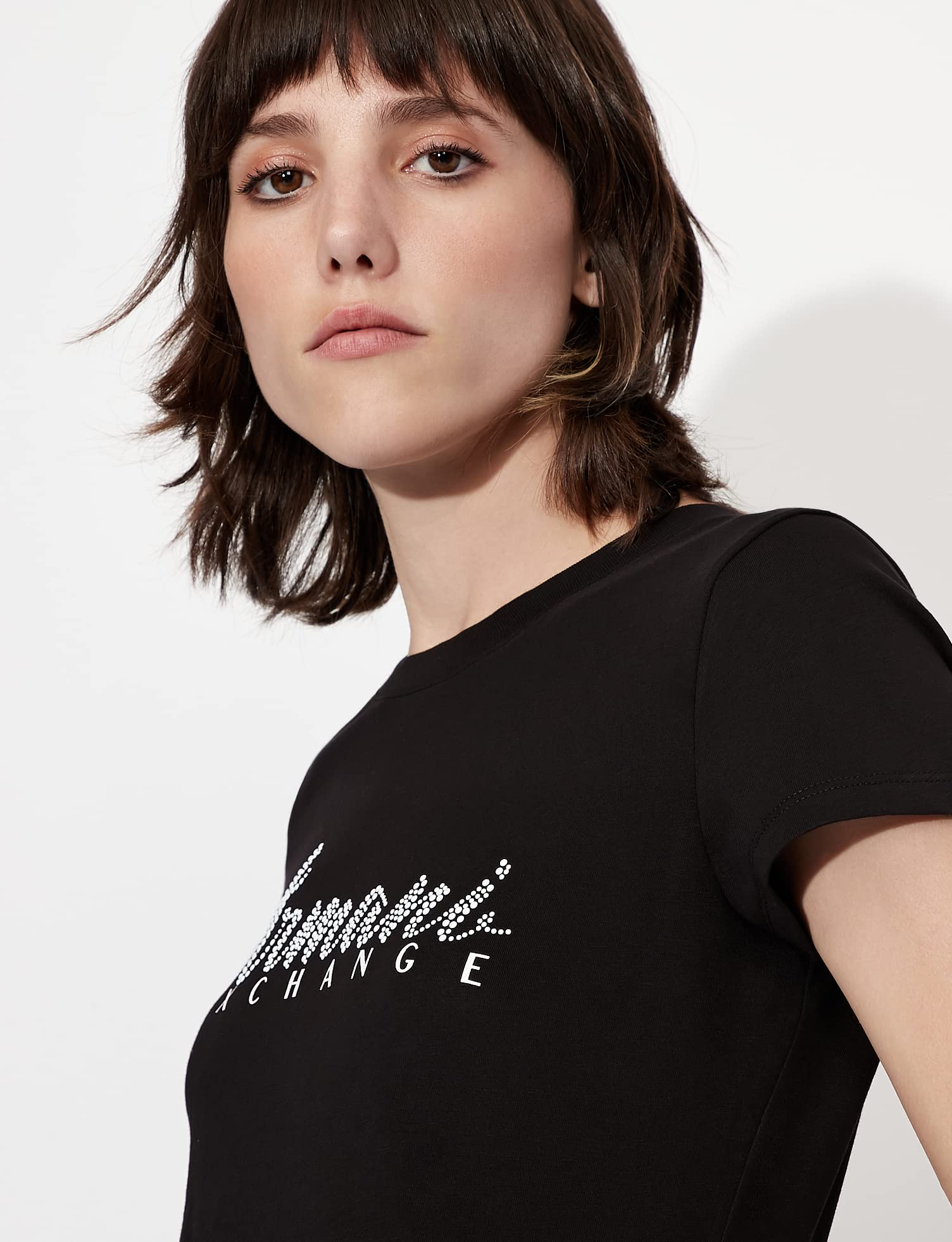 Armani Exchange Short Sleeve Classic Script Logo Scoop Neck T-Shirt T-Shirt Donna
