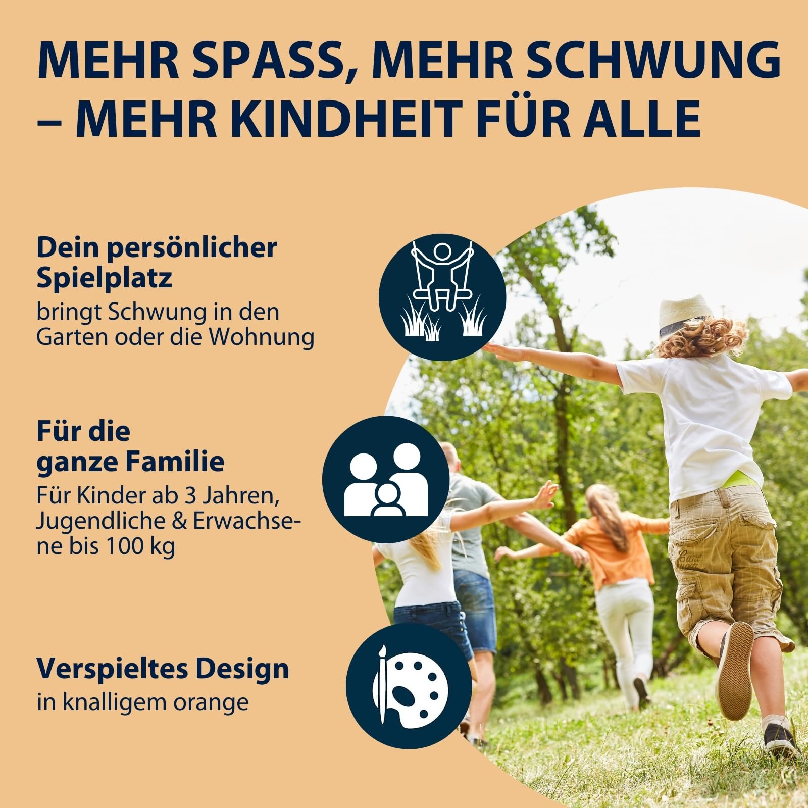 HUDORA Nestschaukel 110 - grün/orangefarbene Schaukel für bis zu 100kg - Hängeschaukel mit 110cm Durchmesser für drinnen & draußen - Höhenverstellbare Familienschaukel für Kinder & Erwachsene