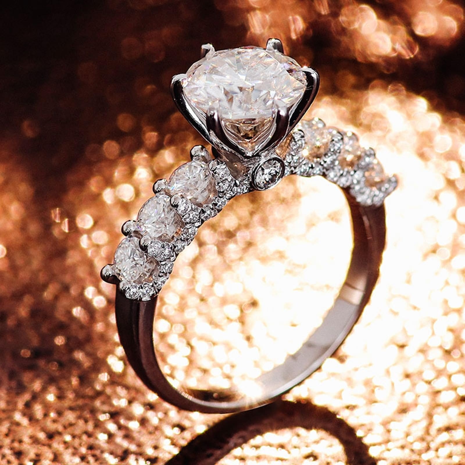 Anillo de boda de oro blanco de 9 quilates, moissanita de 9 quilates, 6 garras redondas, moissanita, tamaño H 1/2, moderno para esposa, joyería de compromiso