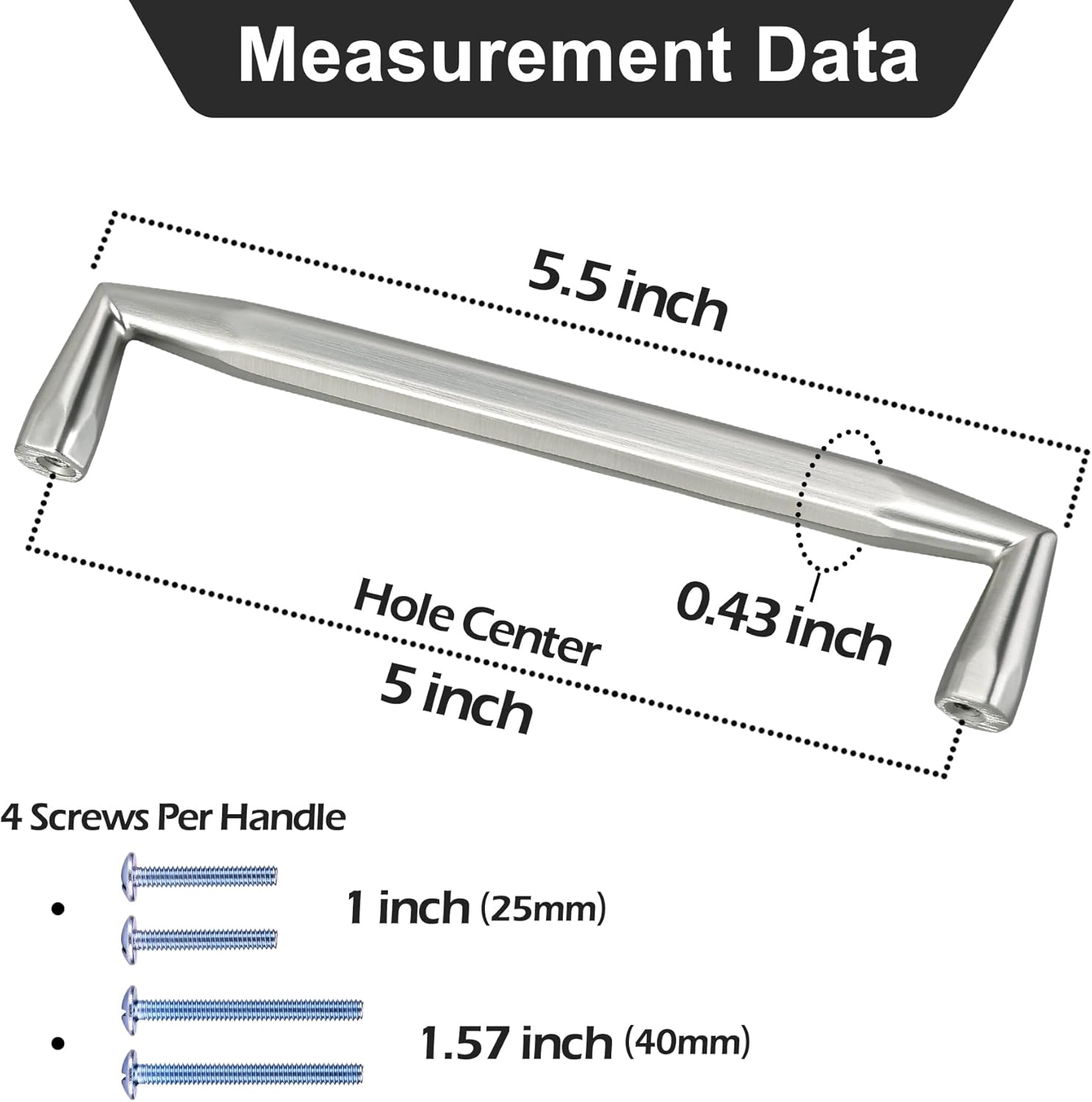 10 Pack Solid 5 Inch Hole Center Brushed Nickel Cabinet Handles for Kitchen Cupboard Door, Bedroom Dresser Drawer, Bathroom Wardrobe Hardware