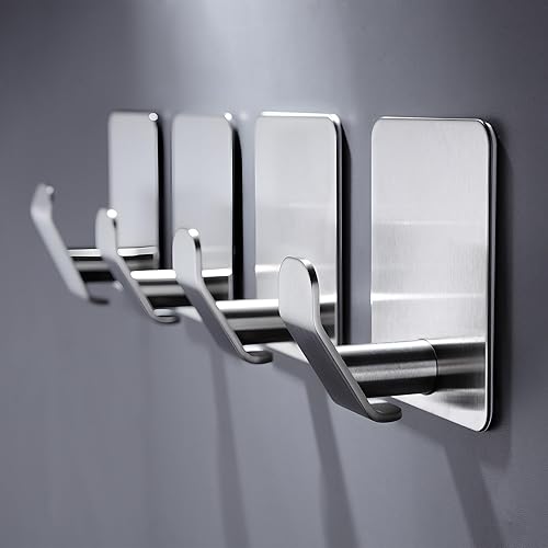 Miniatura 2 de DELITON Ganchos adhesivos  Paquete de 4 ganchos para toallas de acero inoxidable cepillado, ganchos de pared para colgar toallas, ropa, llaves, se