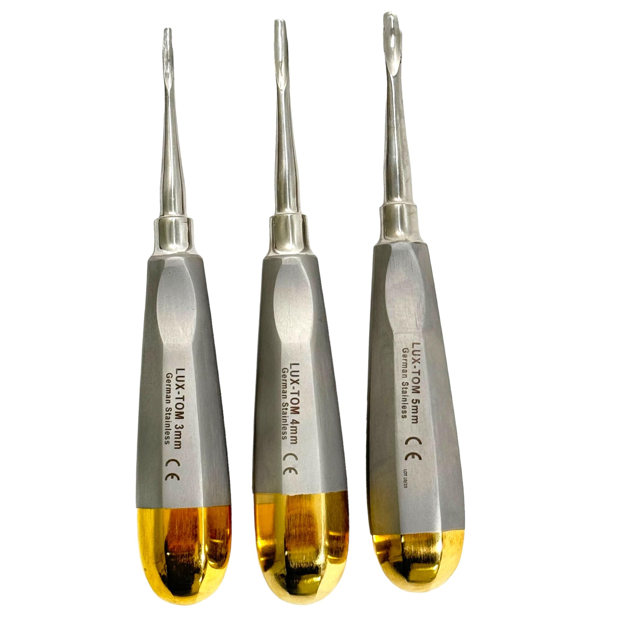 Dental Straight Extraction Elevators Root Tip Elevator Gouge Elevator 3mm + 4mm + 5mm Hollow Handle Elevator - German Stainless CE - Dental Instruments (Set of 3 (3mm+4mm+5mm))