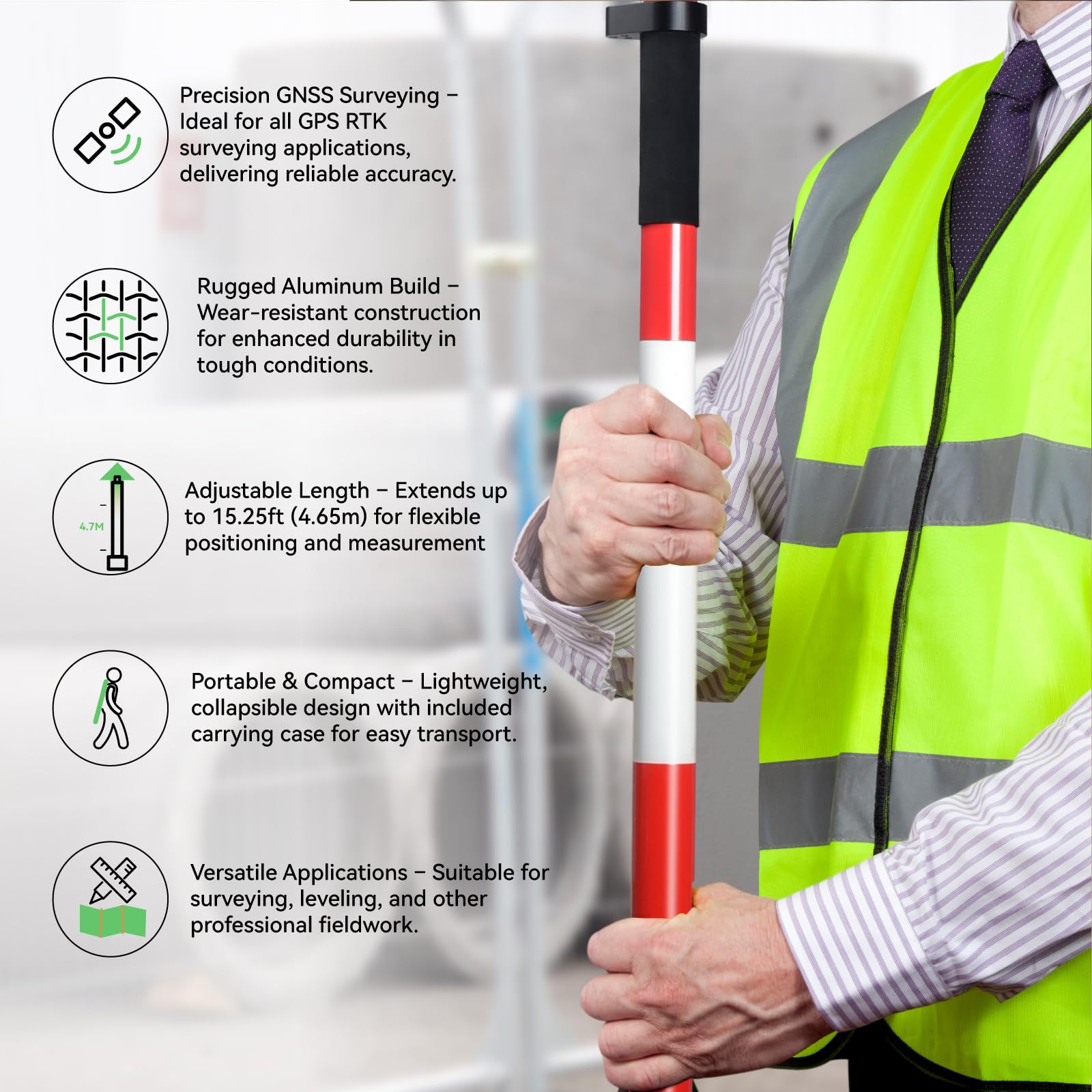 Aluminum Prism Pole - 15.25FT Survey Pole -3