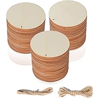 Vista 1 de Discos redondos de madera con agujeros, 40 unidades de círculos de madera preperforados sin terminar de 3.94 pulgadas, adornos de madera