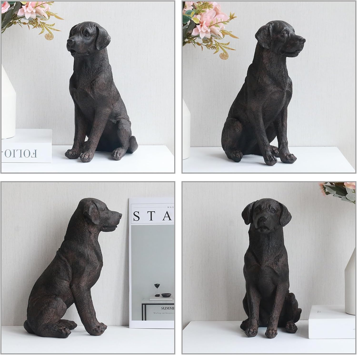 Lukitas Black Lab Statue, Sitting Dog Figurine Home Decor, Modern Puppy Decorative Sculpture for Living Room Yard Garden Outside, Resin 11.5''