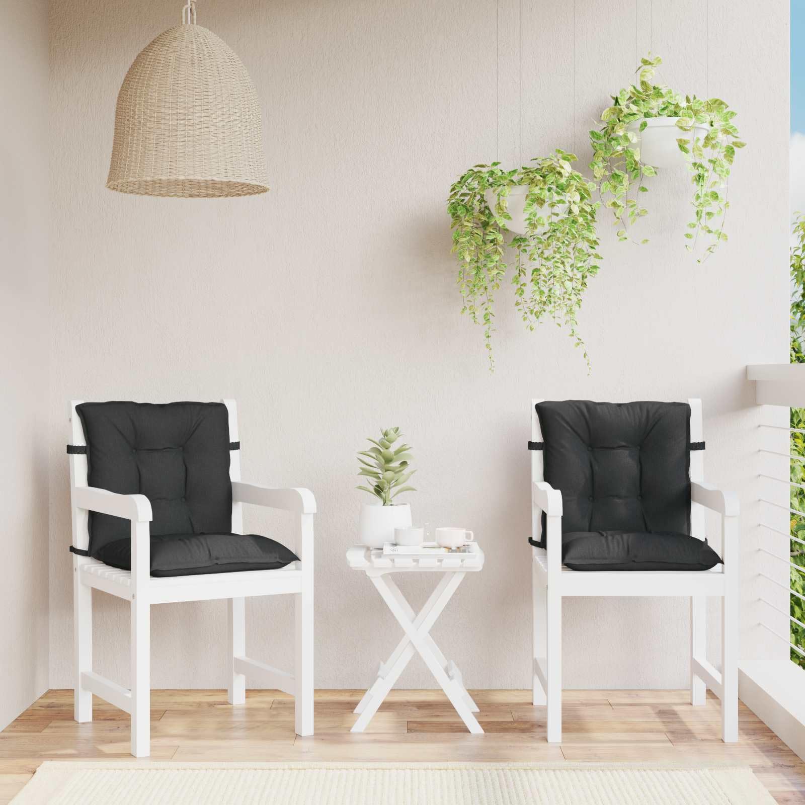 Lot de 2 Coussins de Chaise à Dossier Bas - Noir chiné - en Polyester - 100 x 50 x 7 cm - pour intérieur et extérieur - Convient pour Chaise de Jardin, Chaise de Salle à Manger, Chaise de