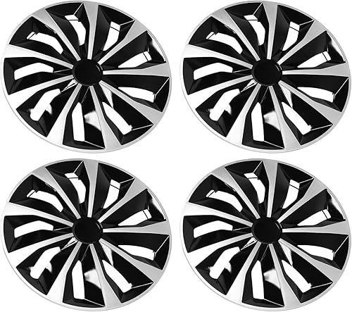 4 tapacubos universales de 14 pulgadas, para la mayoría de automóviles, color negro y plateado