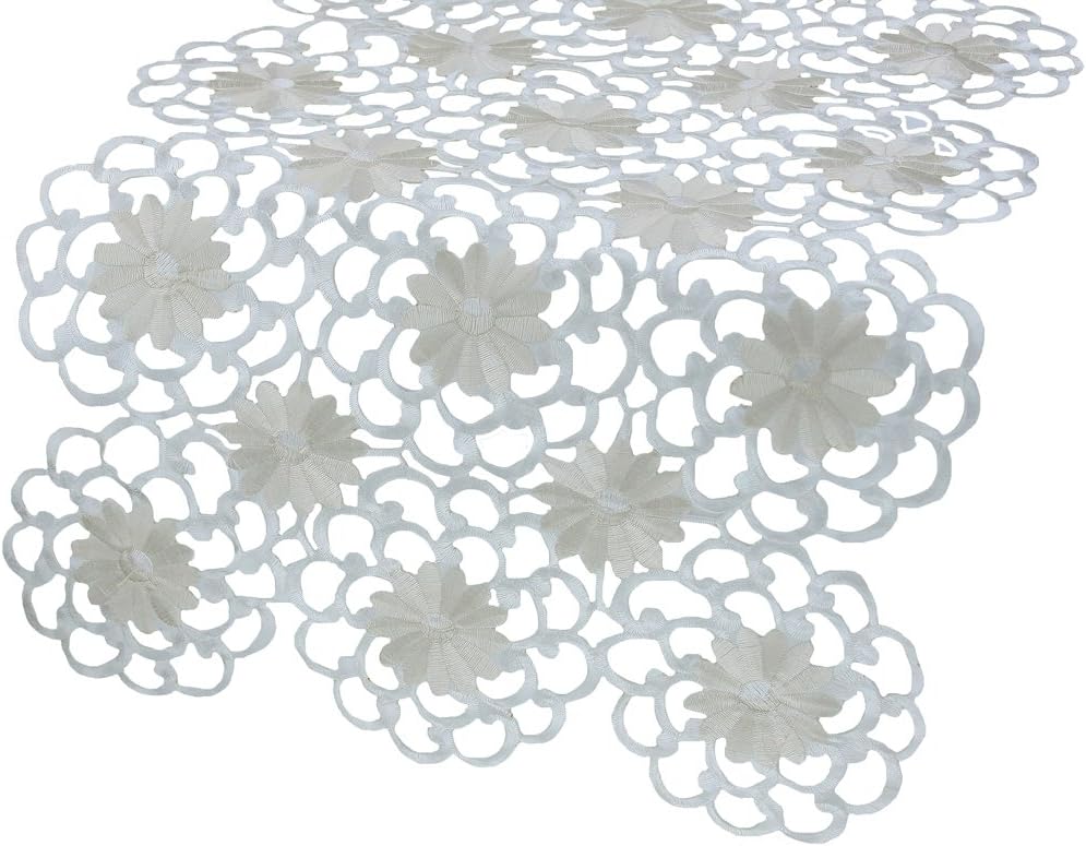 Daisy Splendor Embroidered Cutwork Spring Table Runner, 15 by 72-Inch, Yellow