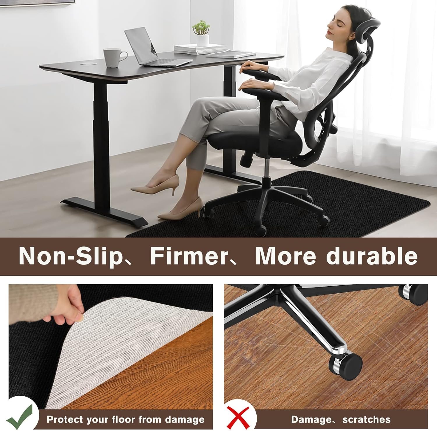 Hardwood Floors,Tile Non-Slip Office Chair Mat,Computer Chair Mat,for Rolling Chair,Large Floor Protector,Easy Clean and Flat Without Curling,Black(47"x36") : Office Products
