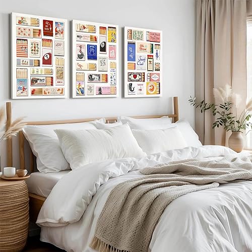 Miniatura 7 de Juego de 3 piezas de arte de pared de moda, decoración de carrito de bar retro femenino, póster de caja de cerillas preppy, impresiones en lienzo,