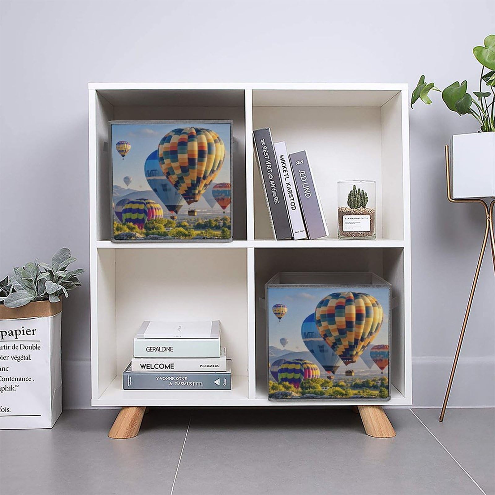 Cubos de almacenamiento de globos de aire caliente, cestas de almacenamiento plegables de tela decorativas para organizar organizadores del hogar con asas, cestas de almacenamiento de tela
