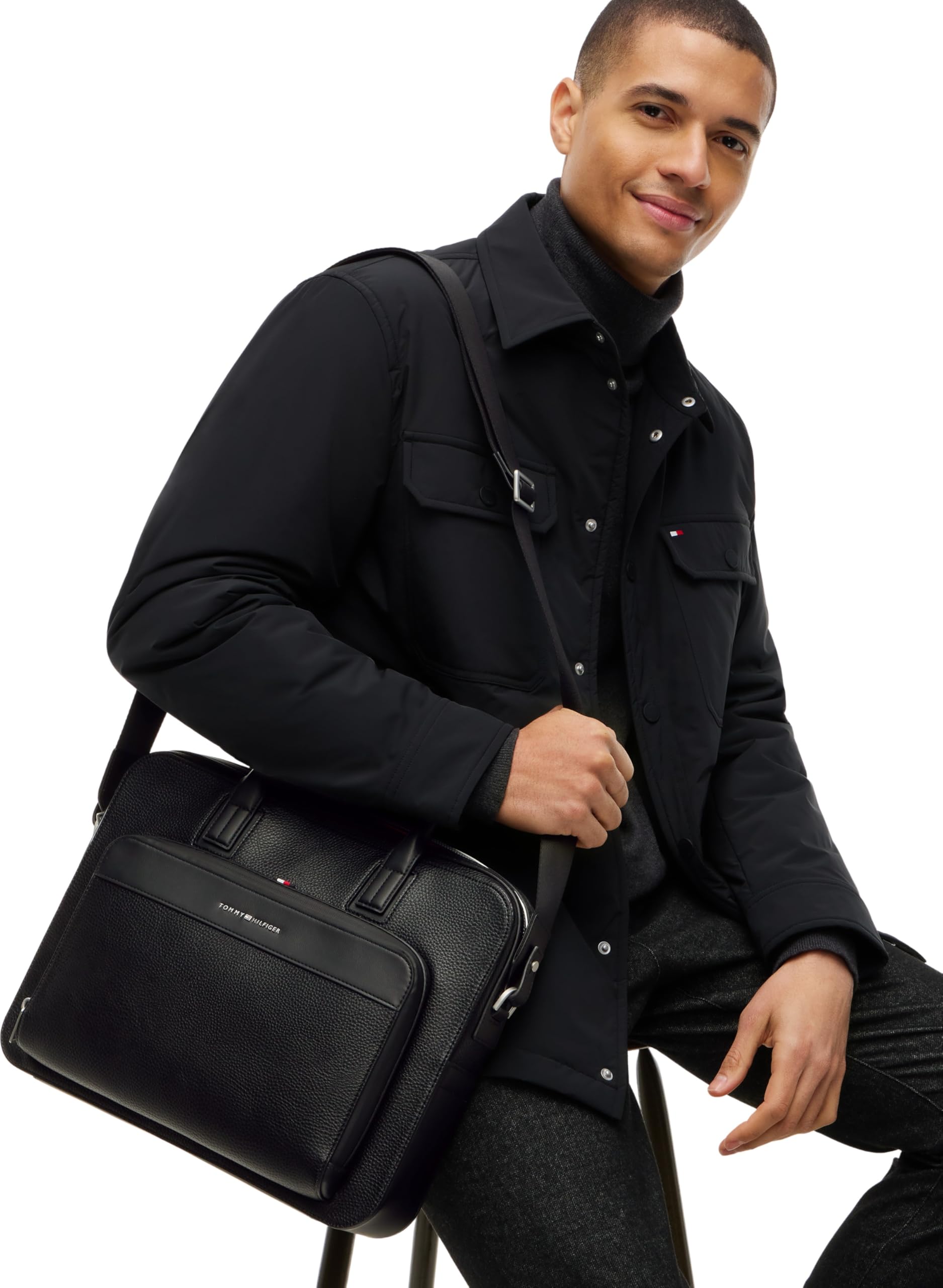 Tommy Hilfiger Men Th Central Slim Computer Bag AM0AM14730 Sac pour ordinateur, Noir (Noir), Taille unique