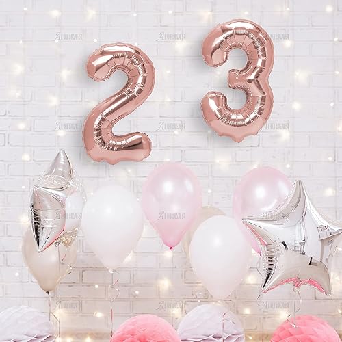 Miniatura 6 de AUEAR, Globos digitales gigantes de 40 pulgadas de oro rosa con números 23 de Mylar para decoración de cumpleaños de 23 años para niñas o niños