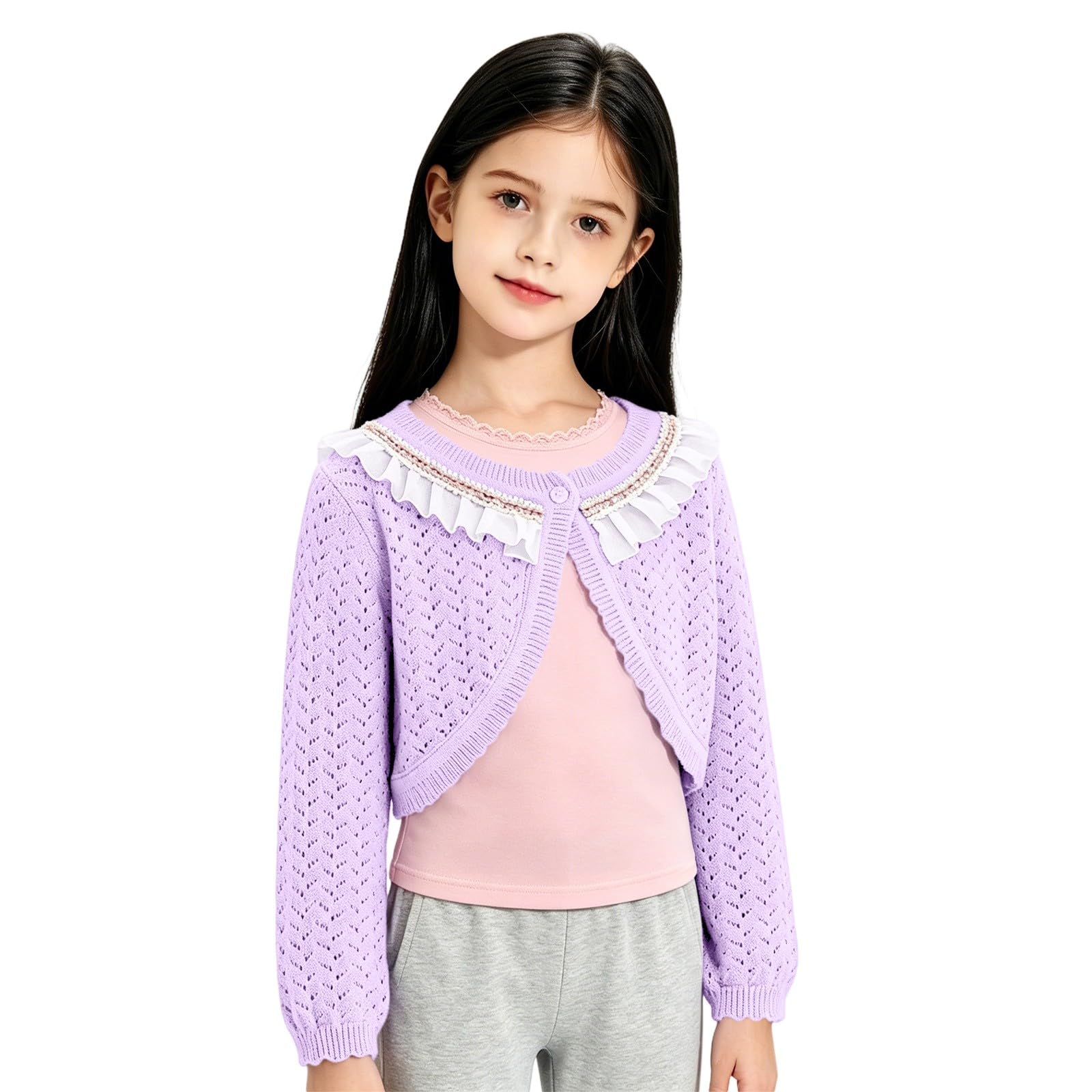 Bolero da ragazza, leggero, lavorato a maglia, traspirante, corto | Cover Up, cardigan leggero da ragazza, corto, traspirante, bolero lavorato a maglia forata, per serate estive