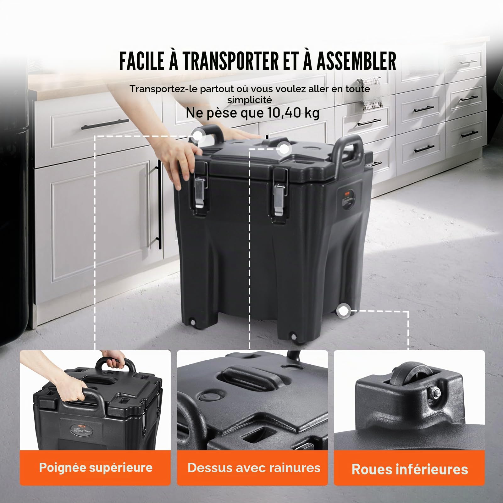 VEVOR Conteneur Isotherme Boîte de Transport en LLDPE à Chargement par le Haut pour Garder au Chaud ou Froid Bacs Alimentaires Traiteur Restauration Restaurant Cantine 435x435x540 mm 30 L