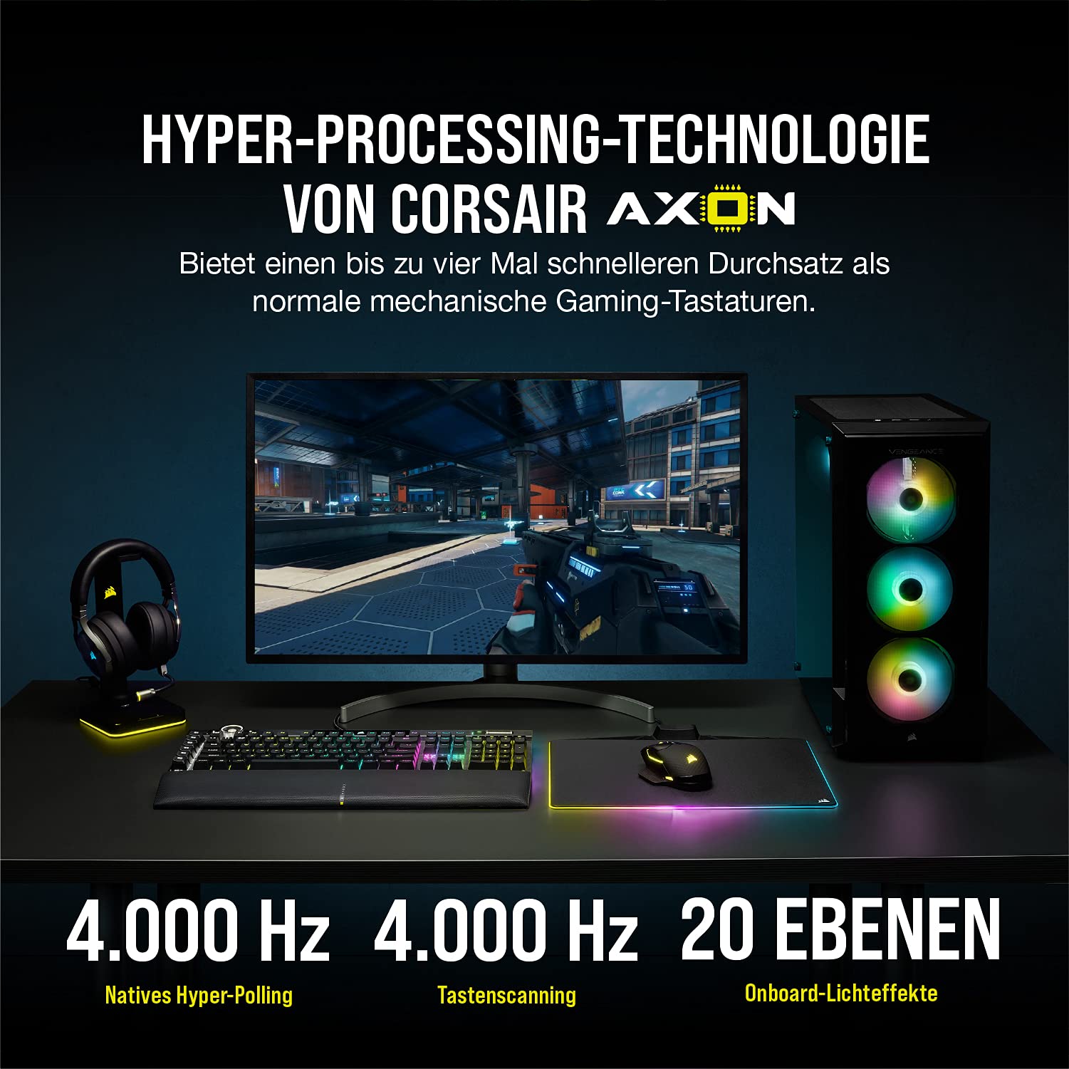 CORSAIR K100 RGB Optisch-Mechanische Gaming-Tastatur OPX Linear PBT Double-Shot QWERTZ DE Schwarz