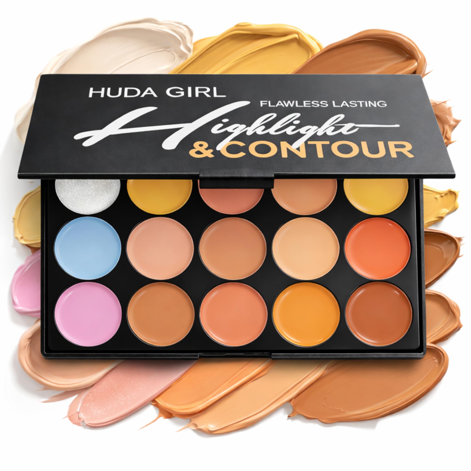 HUDA GIRL Makeup Concealer for Women 15 Colors Highlighter & Contour Face Cream Palette 25g, Full Coverage Dark Circles, Smooth Blend, Long Wear Base Makeup Products-image-42