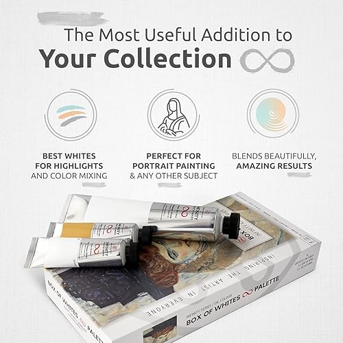 Miniatura 3 de ZenART Caja de paletas de pinturas al óleo profesionales  6.8 fl oz de pintura al óleo blanco titanio  1.7 fl oz de zinc y titanio blanco, 1.7 fl oz