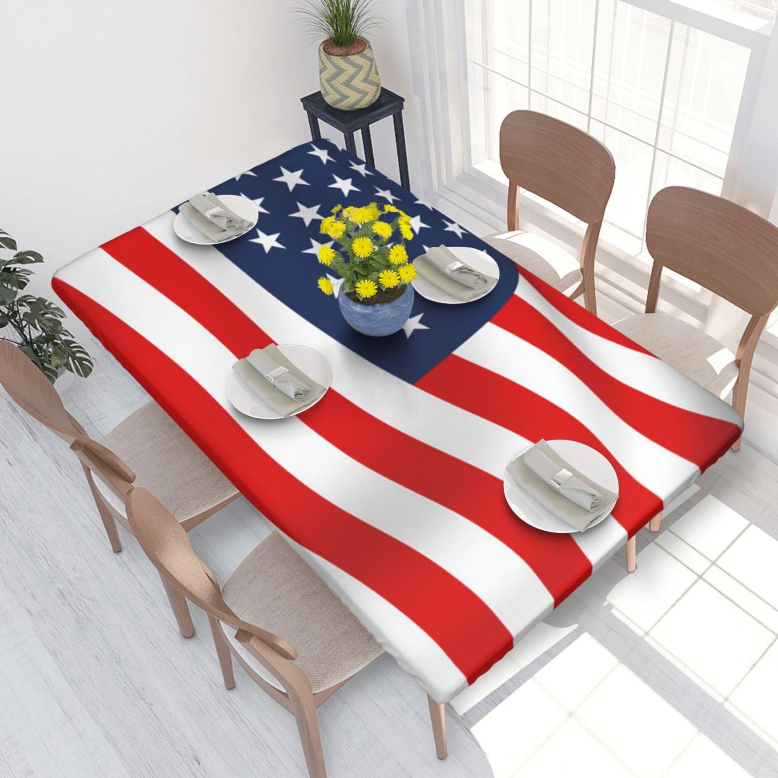 BNVSADC American Flag Patriotic Printed 4FT Tablecloth 122x76 CM Polyester Kitchen Water Resistant Table Cloth Dining Table Decoration Table Covers