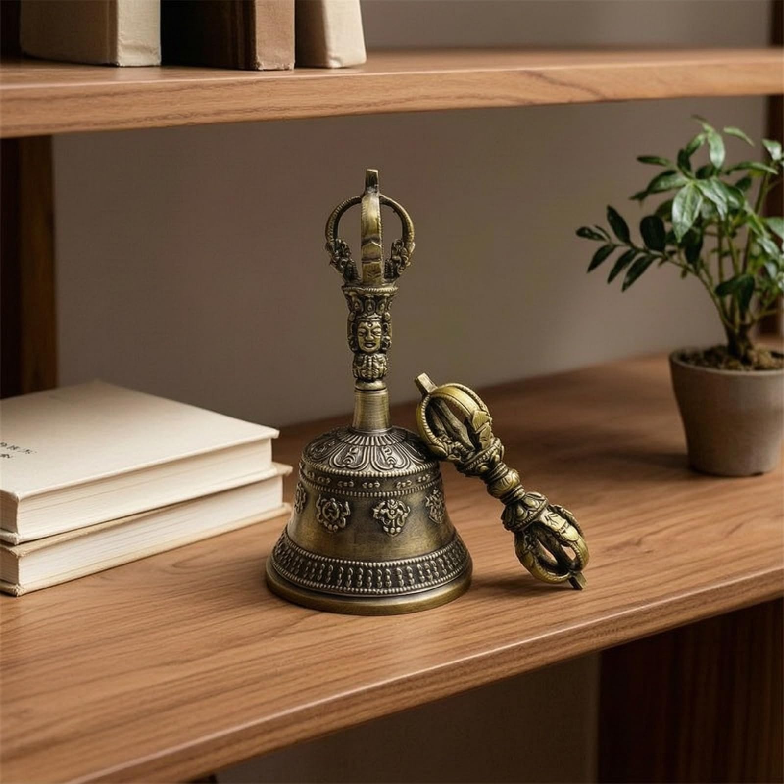Campana in Rame Campanella Rituale Campanello Meditazione Campana Cerimoniale con Artigianalità Tradizionale E Linee Montane con Mazzuolo per Meditazione Guidata Suono Casa, Medio