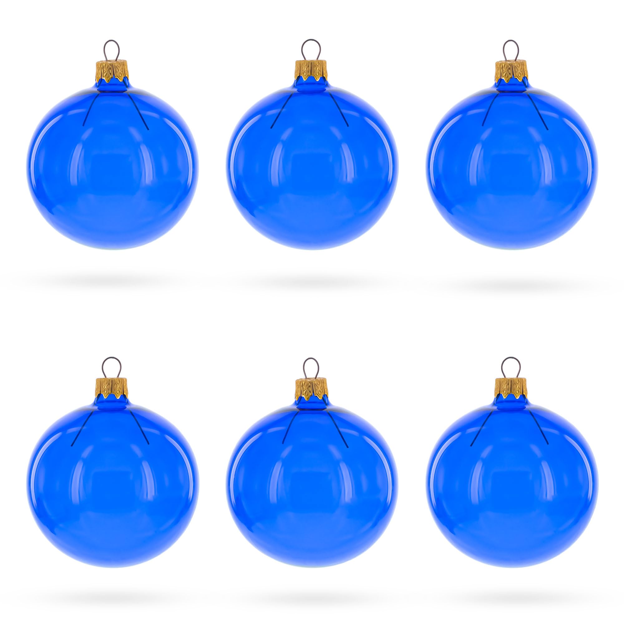 Lot de 6 boules de Noël en verre bleu brillant translucide 8,2 cm