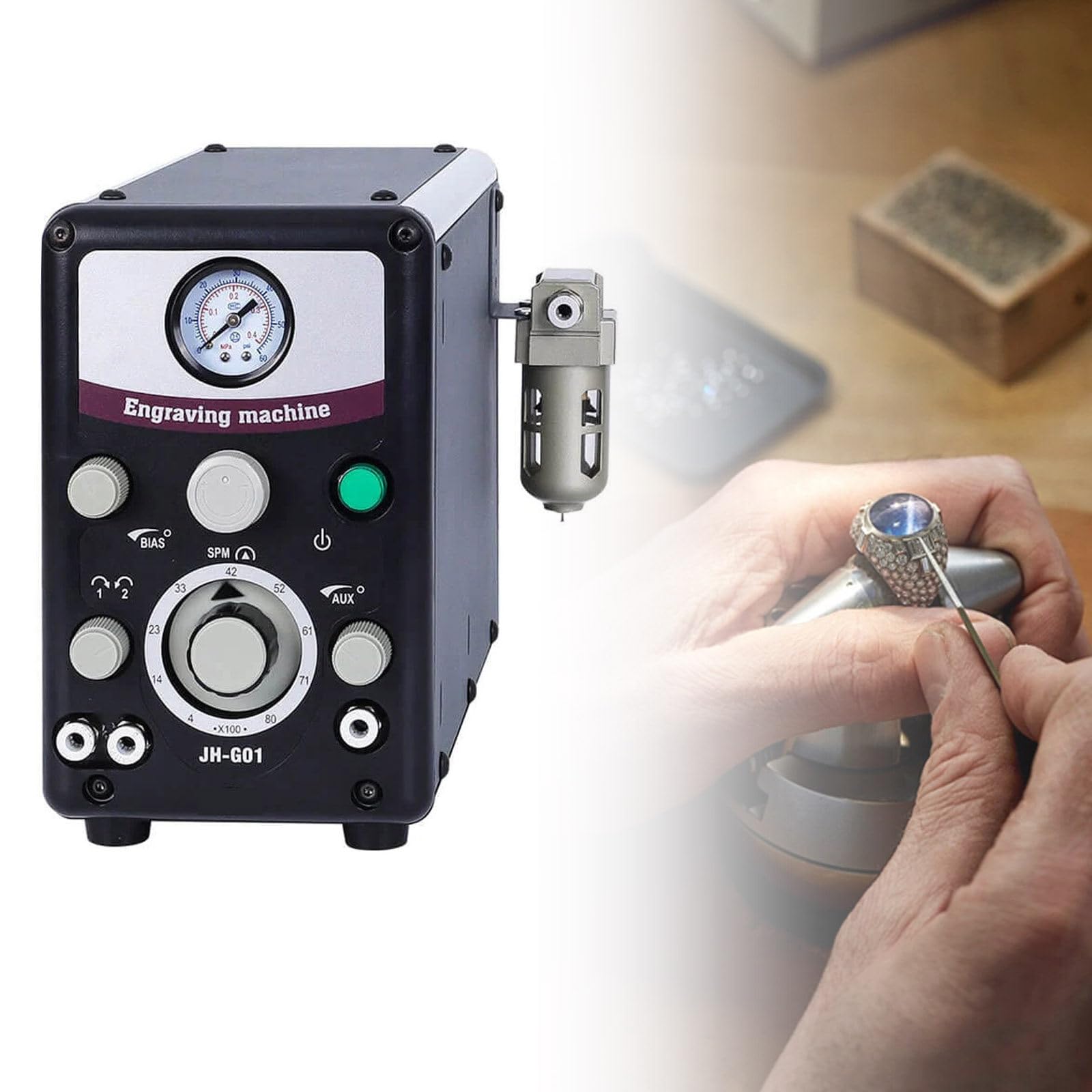 Dual-Head Pneumatic Engraver for Metal and Stone Setting, 400-800 RPM