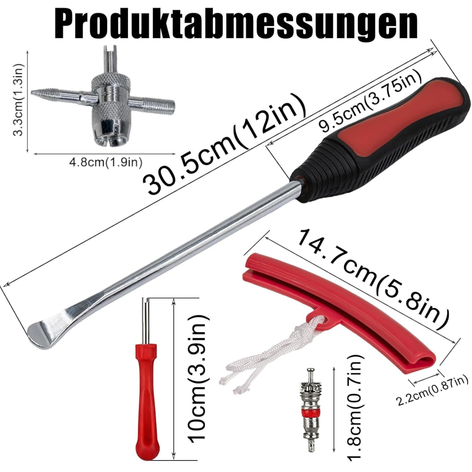 Set Combinato da 30 Pezzi di Leve Smontagomme Strumenti per il Montaggio di Pneumatici per Moto, Biciclette e Scooter Leve Smontagomme (a Cucchiaio) con Leve Portatili e 9 Protezioni per Cerchi