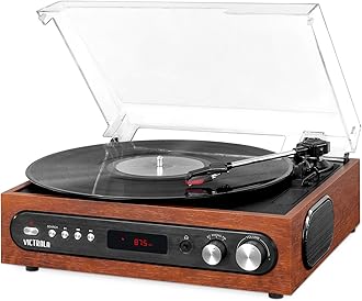 All-in-1 Bluetooth Record Player with Built in Speakers and 3-Speed Turntable Mahogany (VTA-65-MAH)