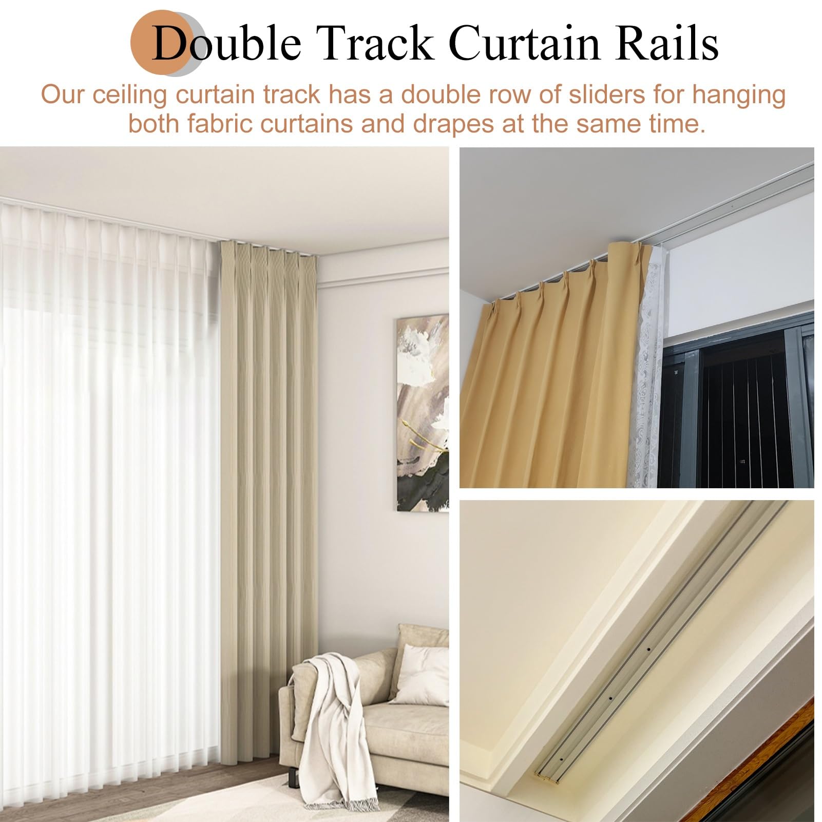 Geräuscharme Doppel-Gardinenschiene - Leise Vorhangschiene Aus Alu Für Wohnzimmer & Schlafzimmer