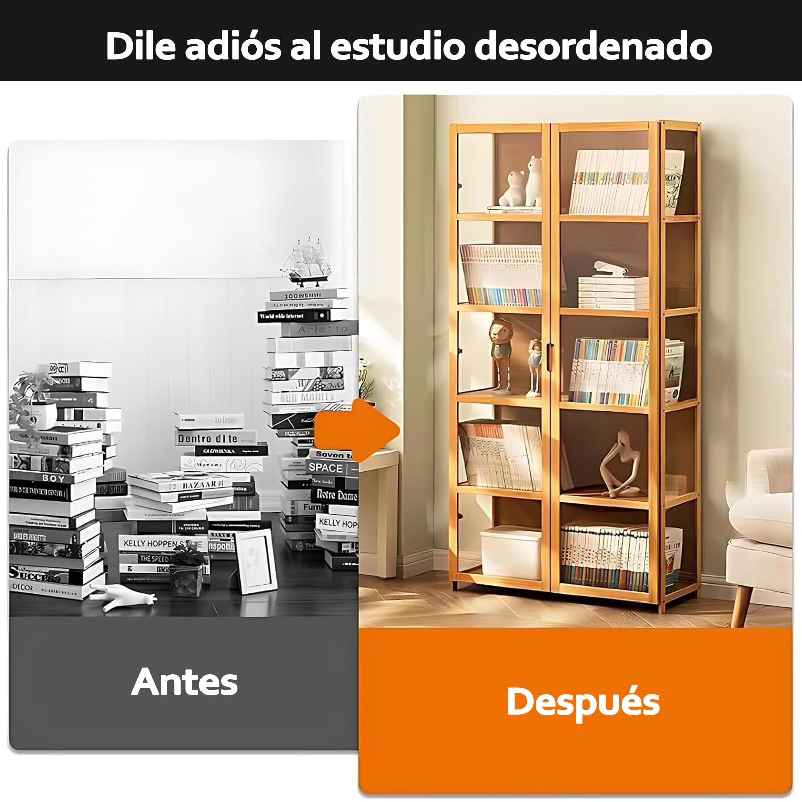 Vitrina Expositora para Colecciones, vitrinas de Cristal, libreria con Puertas, vitrinas+expositoras+Marco Bambu, estanteria Figuras Coleccion 62 * 33 * 130cm(4 Capas) Blanco