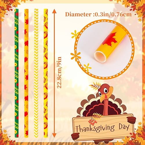 Miniatura 2 de JANYUN 40 popotes de otoño de 9 pulgadas, de plástico duro, reutilizables, para Acción de Gracias, hojas de arce de otoño, popotes de calabaza para