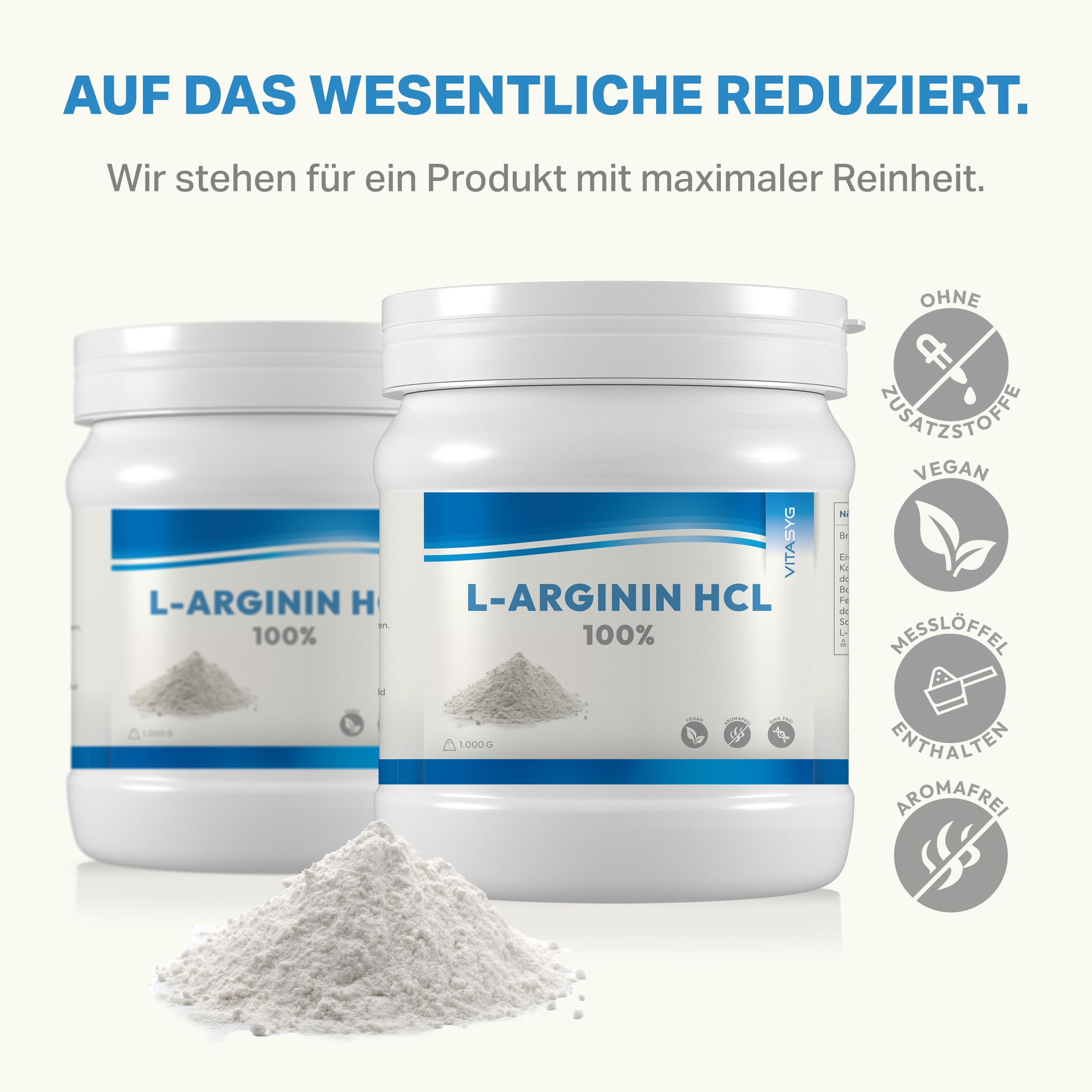 L-Arginin HCL Pulver 1000g - 1kg - Premium L-Arginn HCL ohne Zusätze - vegan