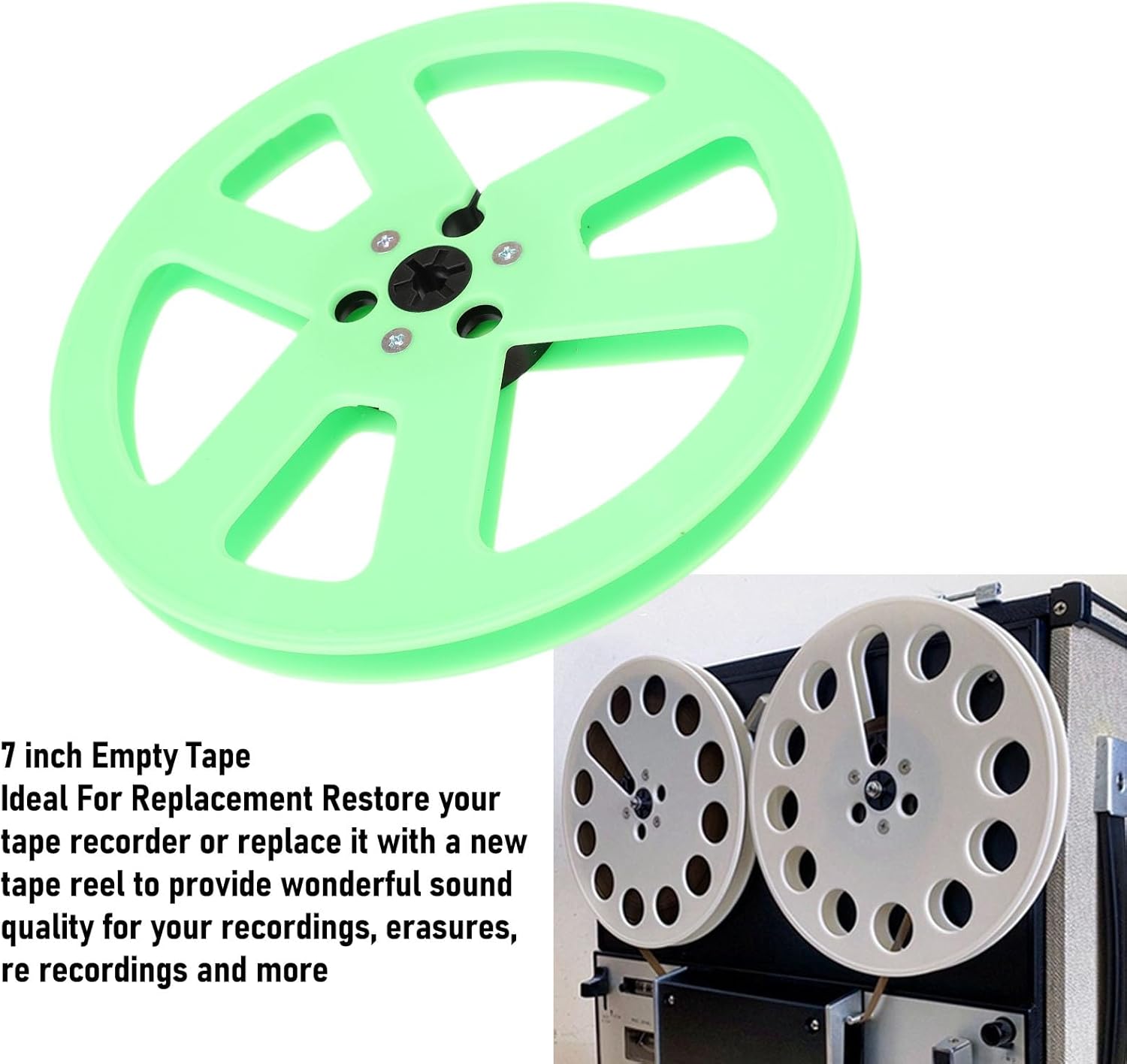 TEAC, ReVox Studer 7 Inch Empty Tape Reel with NAB Flange, 6 Holes for Open Reel Deck, 1/4 Inch Tapes, ABS Plastic, Universal Fit (Vegetable)
