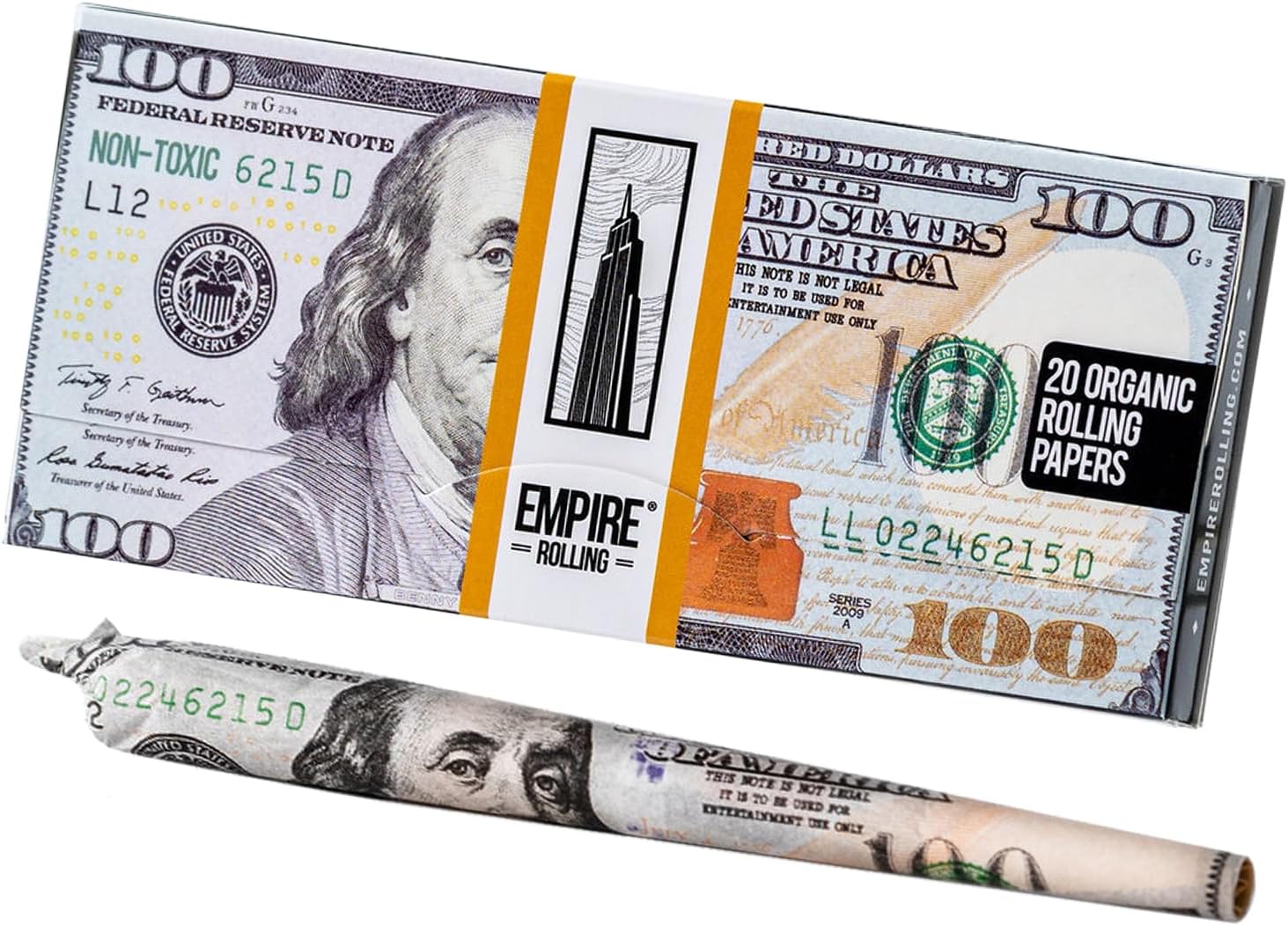 Papers 100 Hundred Dollar Cigarette Paper Wraps King Size 1 3/4, 1 Wallet (20 Papers) Made from Organic Soy Coloring and All Natural Ingredients