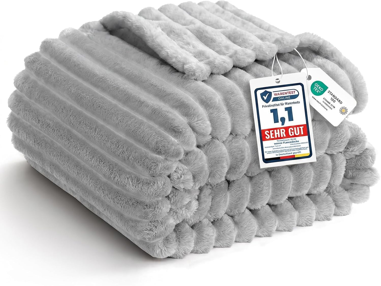 WAVVE Bed Throw King Size - Extra Large Fluffy Cosy Soft Blanket, Light Grey — image 1