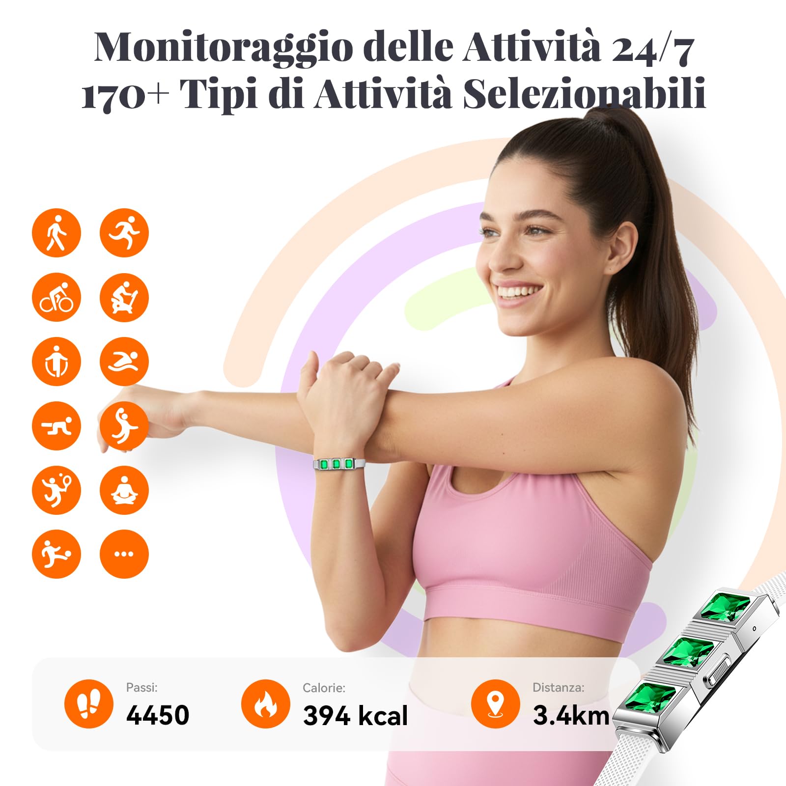 Fitness Tracker Smartwatch alla Moda senza Display per Uomo Donna | 24/7 Attività Sonno con Frequenza Cardiaca Ossigeno nel Sangue HRV, 20 Giorni, 170+ Modalità Sportive, nessun ABO Richiesto
