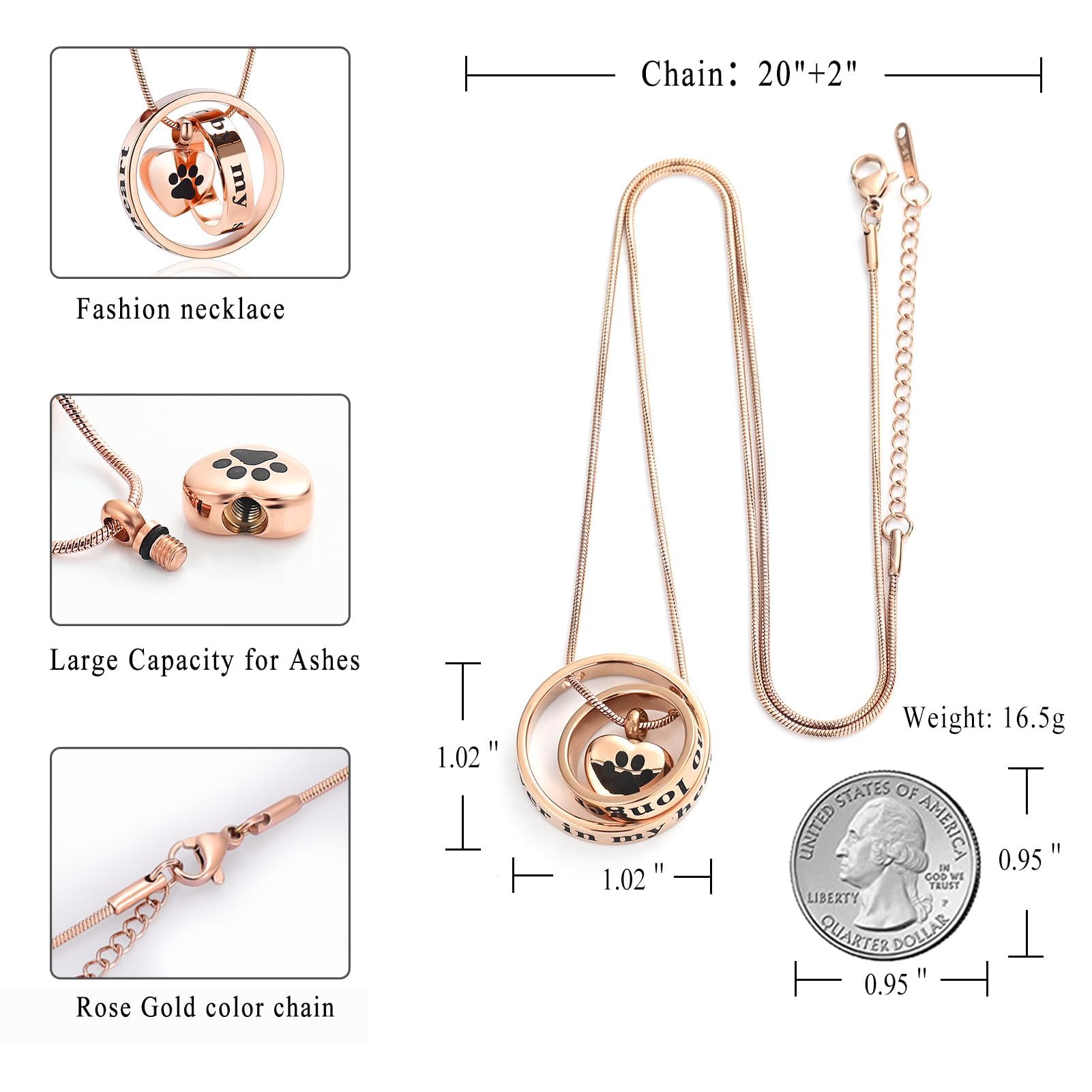 AIWENXI Paw Print Cremation Jewellery for Pet Ashes Urn Necklace for Cat/Dog Ashes Funeral Keepsake Urn Necklace Paw Print Memorial Necklace Forever in My Heart,No Longer by My Side - Image 2