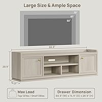 Vista 5 de SICOTAS Centro de entretenimiento para TV - Consola de TV de 67 pulgadas para sala de estar, soporte de TV moderno para dormitorio, consola